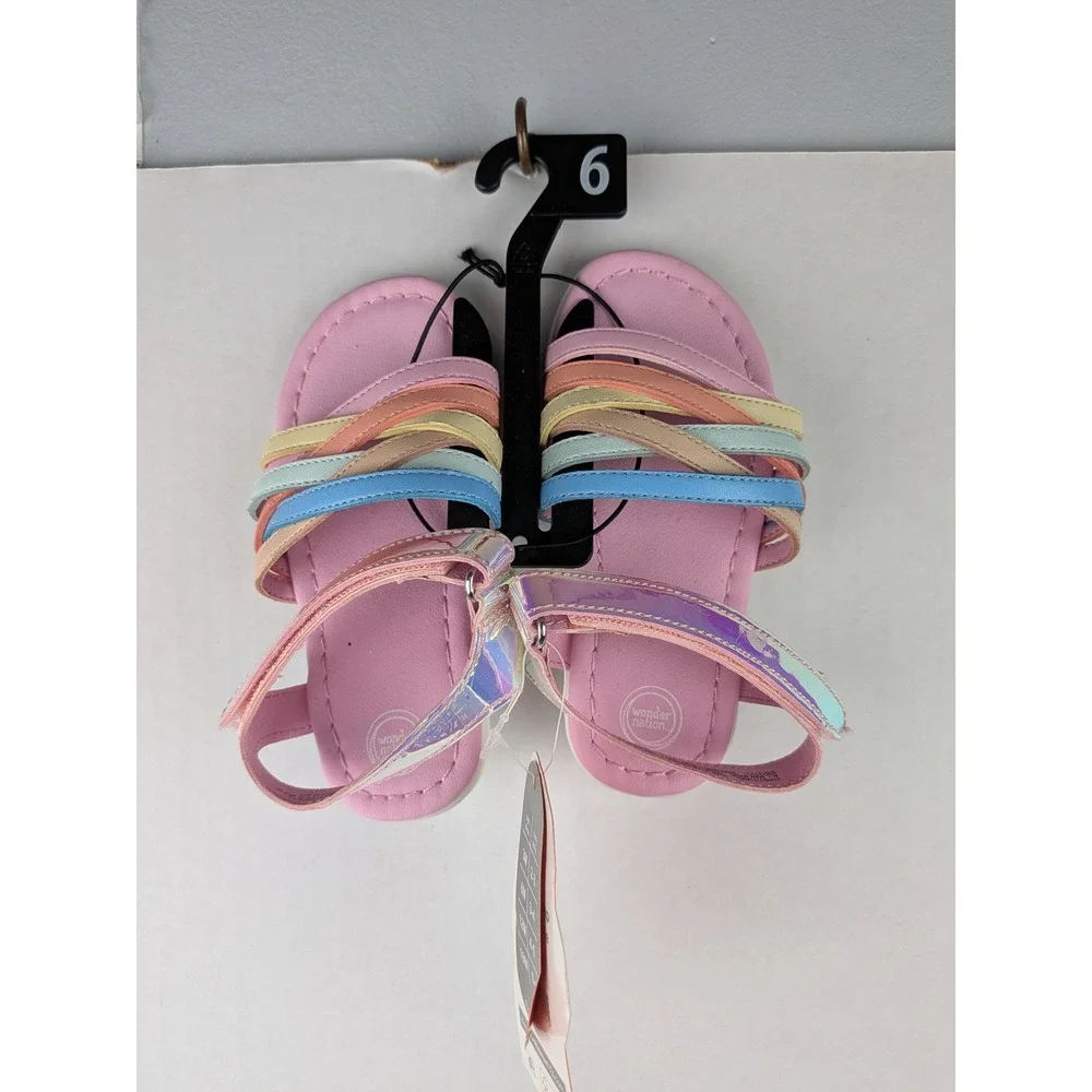 Wonder Nation Baby Girls Multi Color Strappy Sandals Iridescent Strap Size 6 NEW